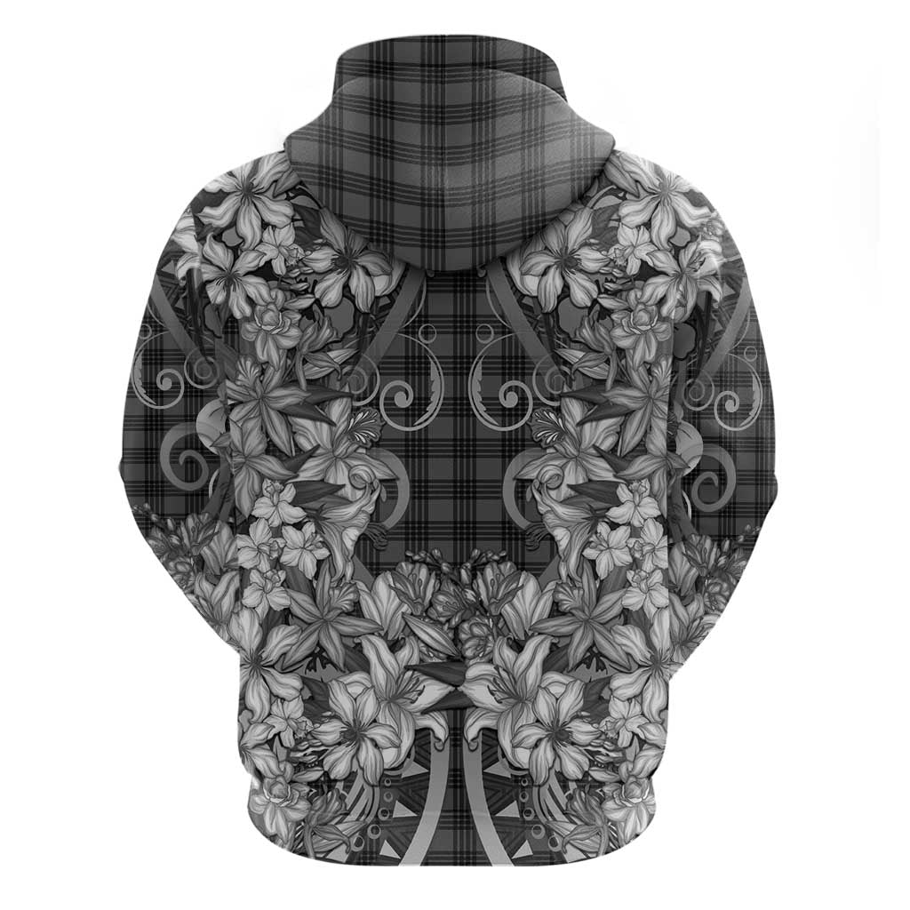 Hawaii Palaka Zip Hoodie Black Tribal Pattern With Tropical Flowers LT05 - Polynesian Pride