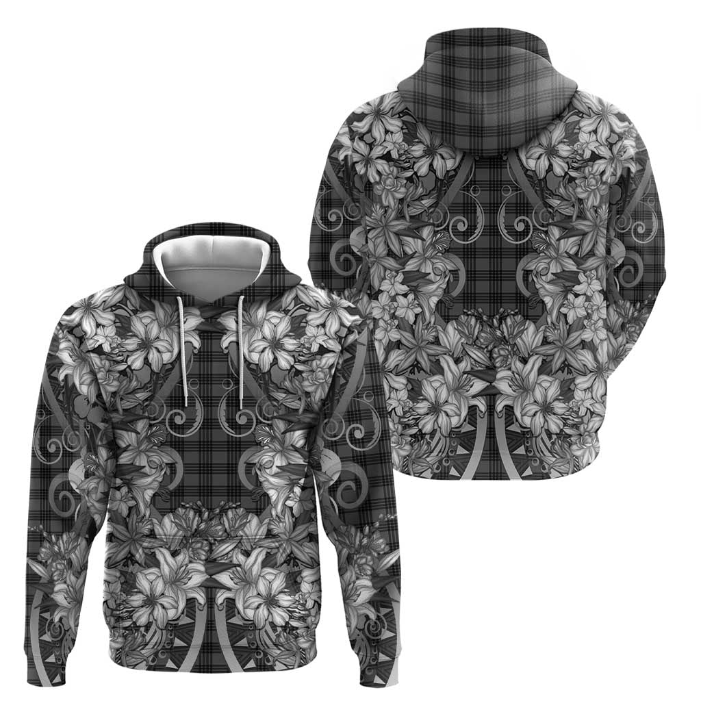 Hawaii Palaka Zip Hoodie Black Tribal Pattern With Tropical Flowers LT05 - Polynesian Pride
