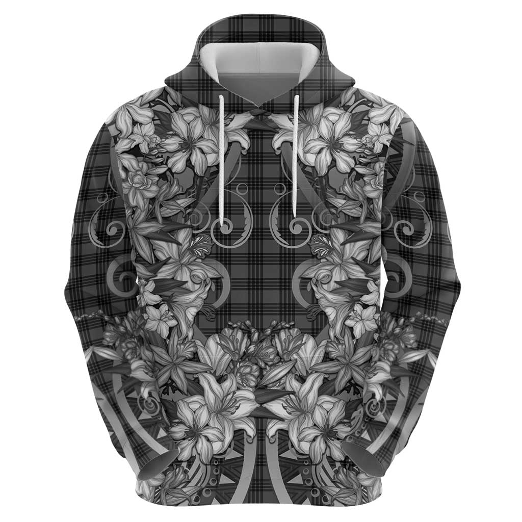 Hawaii Palaka Zip Hoodie Black Tribal Pattern With Tropical Flowers LT05 - Polynesian Pride