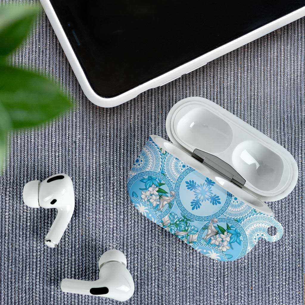 Hawaii Cyan Palaka AirPods Case With Tapa Pattern Tropical Flowers - Polynesian Pride