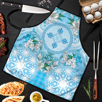 Hawaii Cyan Palaka Apron With Tapa Pattern Tropical Flowers - Polynesian Pride
