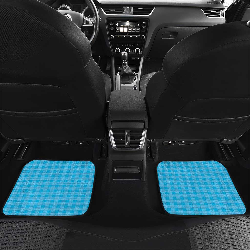 Hawaii Cyan Palaka Car Mats With Tapa Pattern Tropical Flowers - Polynesian Pride
