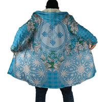 Hawaii Cyan Palaka Cloak With Tapa Pattern Tropical Flowers - Polynesian Pride