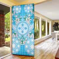 Hawaii Cyan Palaka Door Cover With Tapa Pattern Tropical Flowers - Polynesian Pride