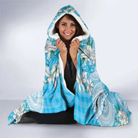 Hawaii Cyan Palaka Hooded Blanket With Tapa Pattern Tropical Flowers LT05 - Polynesian Pride