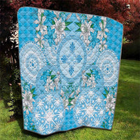 Hawaii Cyan Palaka Quilt With Tapa Pattern Tropical Flowers - Polynesian Pride