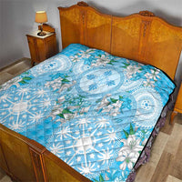 Hawaii Cyan Palaka Quilt With Tapa Pattern Tropical Flowers - Polynesian Pride