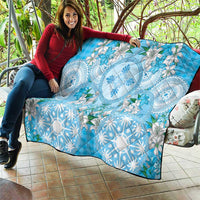 Hawaii Cyan Palaka Quilt With Tapa Pattern Tropical Flowers - Polynesian Pride
