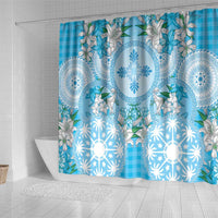Hawaii Cyan Palaka Shower Curtain With Tapa Pattern Tropical Flowers LT05 - Polynesian Pride