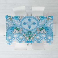 Hawaii Cyan Palaka Tablecloth With Tapa Pattern Tropical Flowers LT05 Cyan - Polynesian Pride