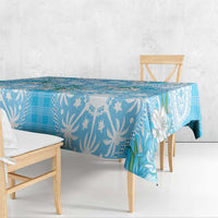 Hawaii Cyan Palaka Tablecloth With Tapa Pattern Tropical Flowers LT05 - Polynesian Pride