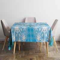 Hawaii Cyan Palaka Tablecloth With Tapa Pattern Tropical Flowers LT05 - Polynesian Pride