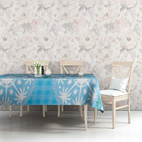 Hawaii Cyan Palaka Tablecloth With Tapa Pattern Tropical Flowers LT05 - Polynesian Pride