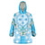 Hawaii Cyan Palaka Wearable Blanket Hoodie With Tapa Pattern Tropical Flowers - Polynesian Pride