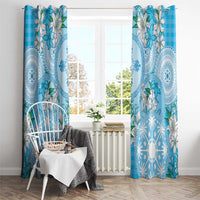 Hawaii Cyan Palaka Window Curtain With Tapa Pattern Tropical Flowers LT05 - Polynesian Pride