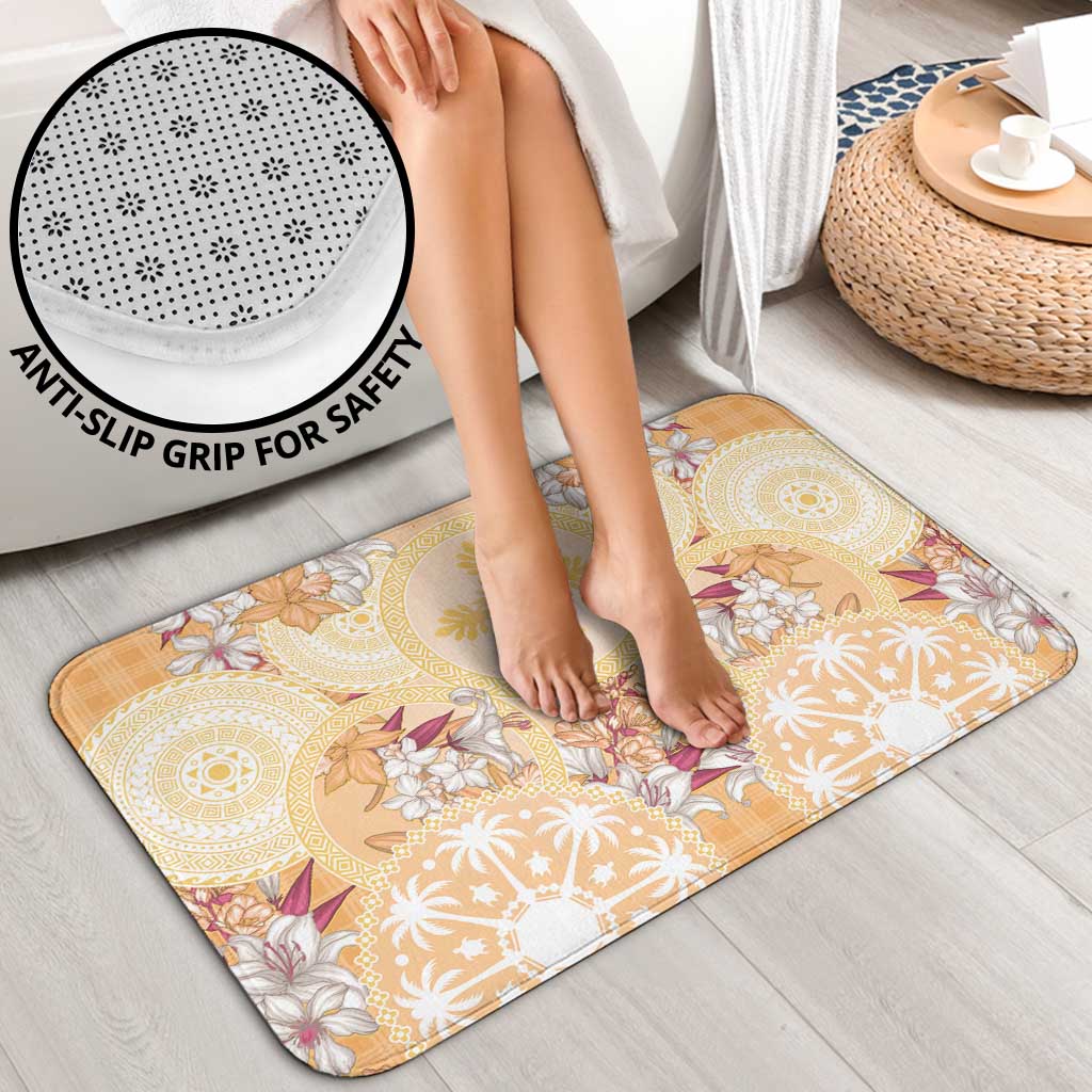 Hawaii Peach Palaka Bathroom Set With Tapa Pattern Tropical Flowers - Polynesian Pride