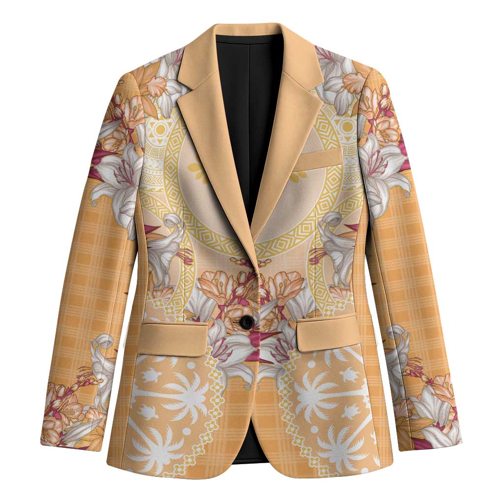 Hawaii Peach Palaka Blazer With Tapa Pattern Tropical Flowers - Polynesian Pride