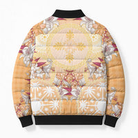 Hawaii Peach Palaka Bomber Puffer Jacket With Tapa Pattern Tropical Flowers LT05 - Polynesian Pride