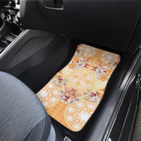 Hawaii Peach Palaka Car Mats With Tapa Pattern Tropical Flowers - Polynesian Pride