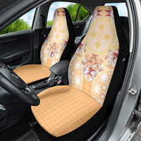 Hawaii Peach Palaka Car Seat Cover With Tapa Pattern Tropical Flowers - Polynesian Pride