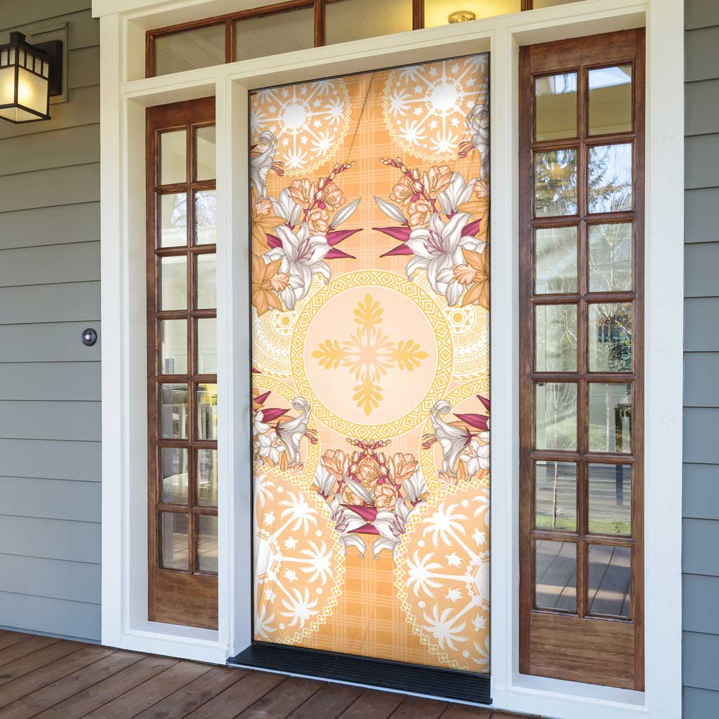 Hawaii Peach Palaka Door Cover With Tapa Pattern Tropical Flowers - Polynesian Pride