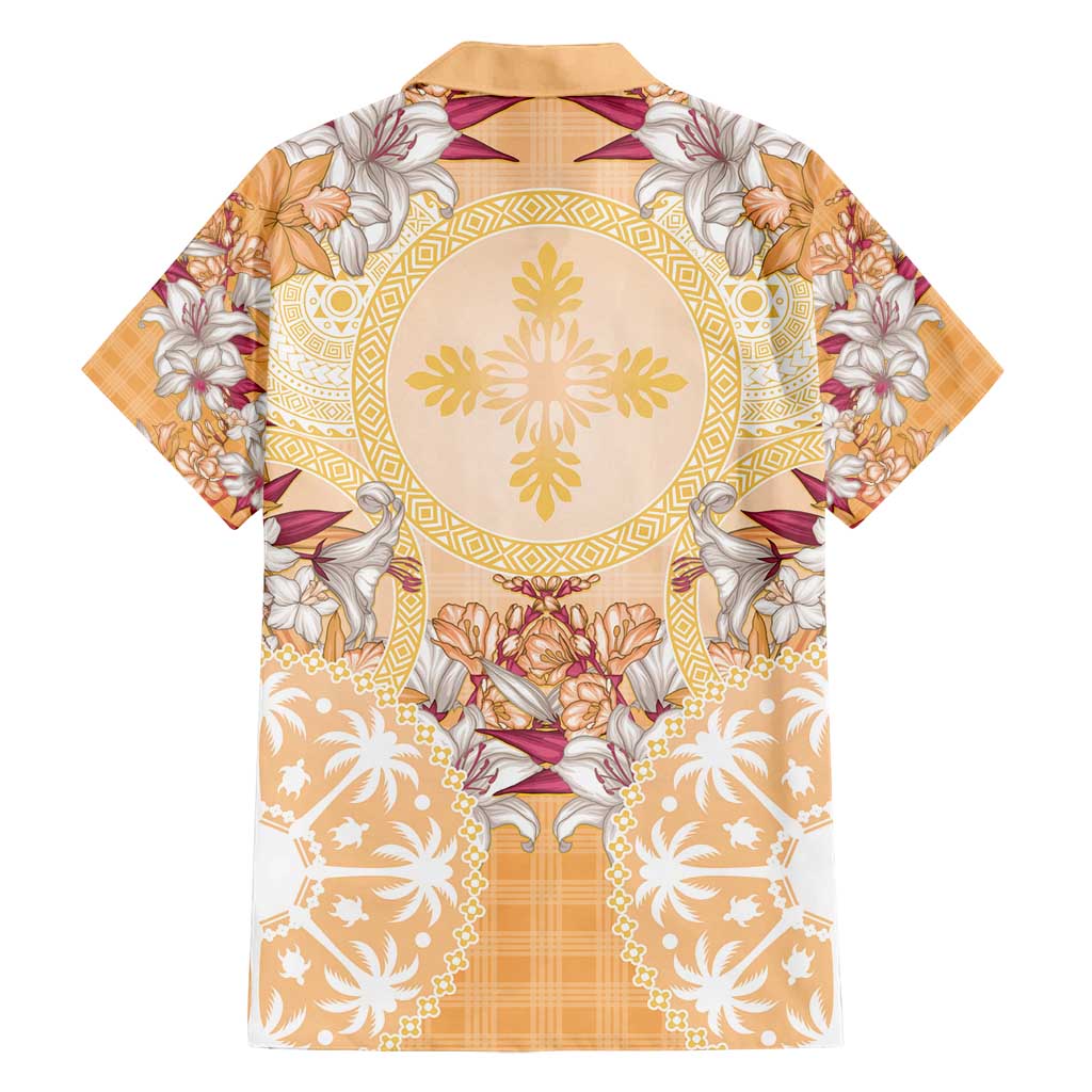 Hawaii Peach Palaka Family Matching Puletasi and Hawaiian Shirt With Tapa Pattern Tropical Flowers LT05 - Polynesian Pride