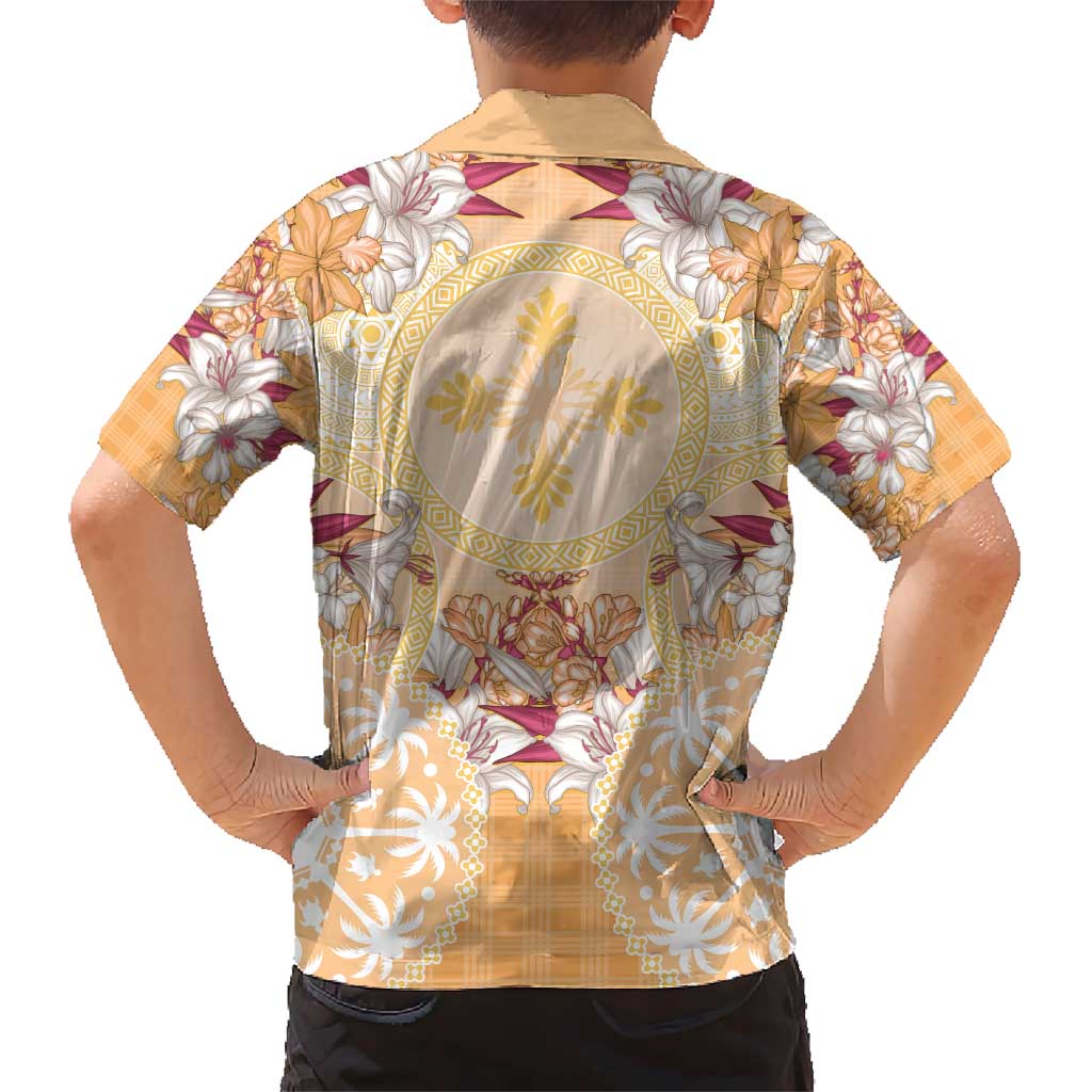 Hawaii Peach Palaka Hawaiian Shirt With Tapa Pattern Tropical Flowers - Polynesian Pride