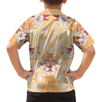 Hawaii Peach Palaka Hawaiian Shirt With Tapa Pattern Tropical Flowers - Polynesian Pride