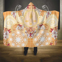 Hawaii Peach Palaka Hooded Blanket With Tapa Pattern Tropical Flowers LT05 - Polynesian Pride