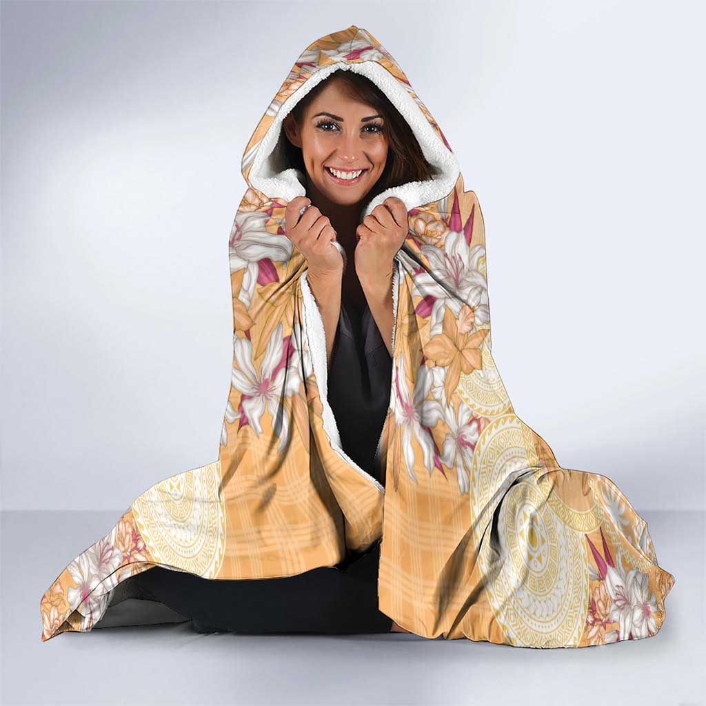 Hawaii Peach Palaka Hooded Blanket With Tapa Pattern Tropical Flowers LT05 - Polynesian Pride