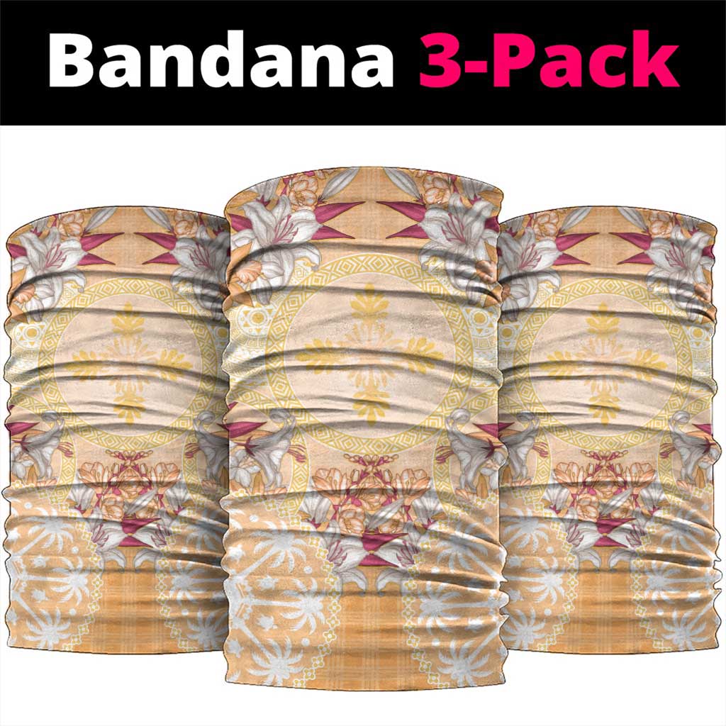 Hawaii Peach Palaka Neck Gaiter With Tapa Pattern Tropical Flowers LT05 package One Size: 25*50cm Peach - Polynesian Pride