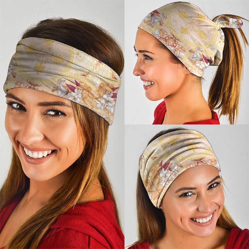 Hawaii Peach Palaka Neck Gaiter With Tapa Pattern Tropical Flowers LT05 - Polynesian Pride