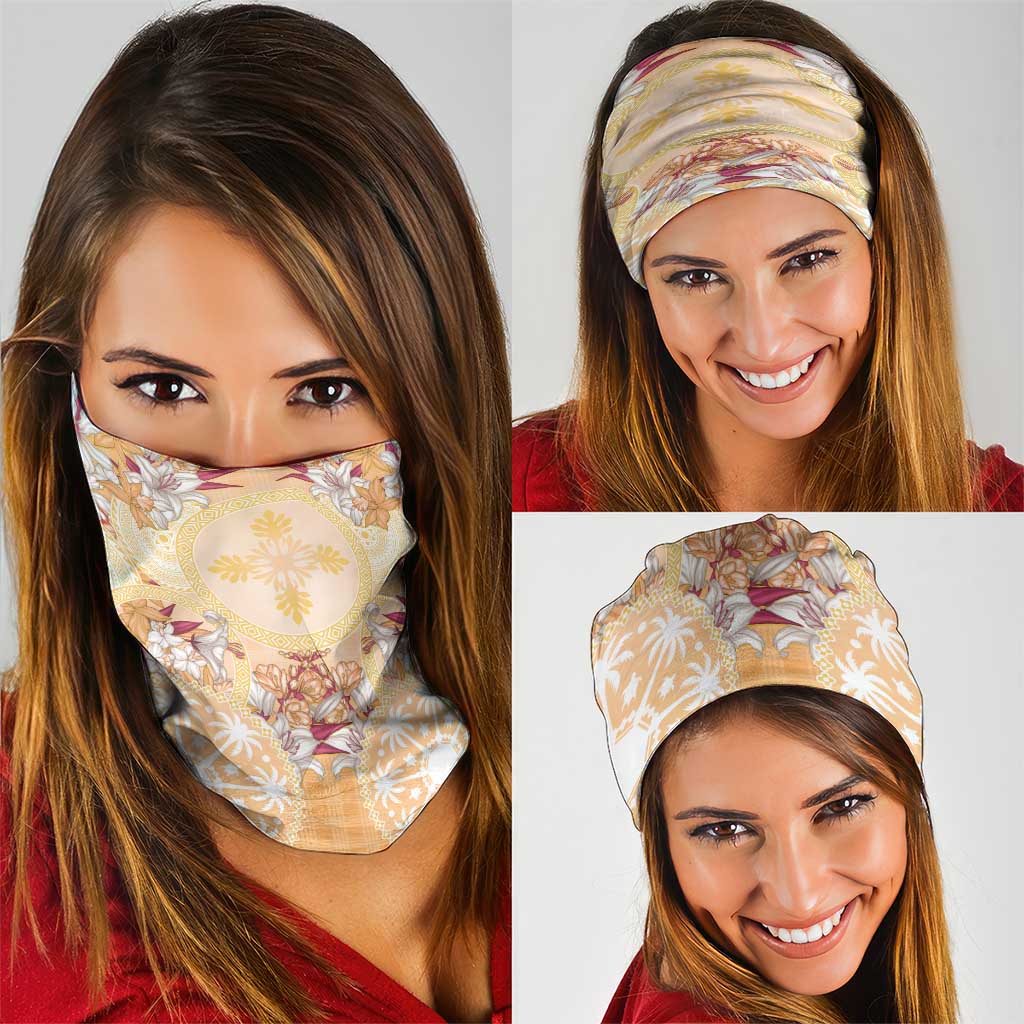 Hawaii Peach Palaka Neck Gaiter With Tapa Pattern Tropical Flowers LT05 - Polynesian Pride