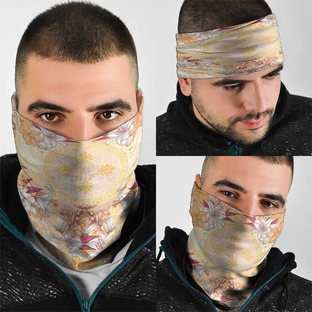 Hawaii Peach Palaka Neck Gaiter With Tapa Pattern Tropical Flowers LT05 - Polynesian Pride