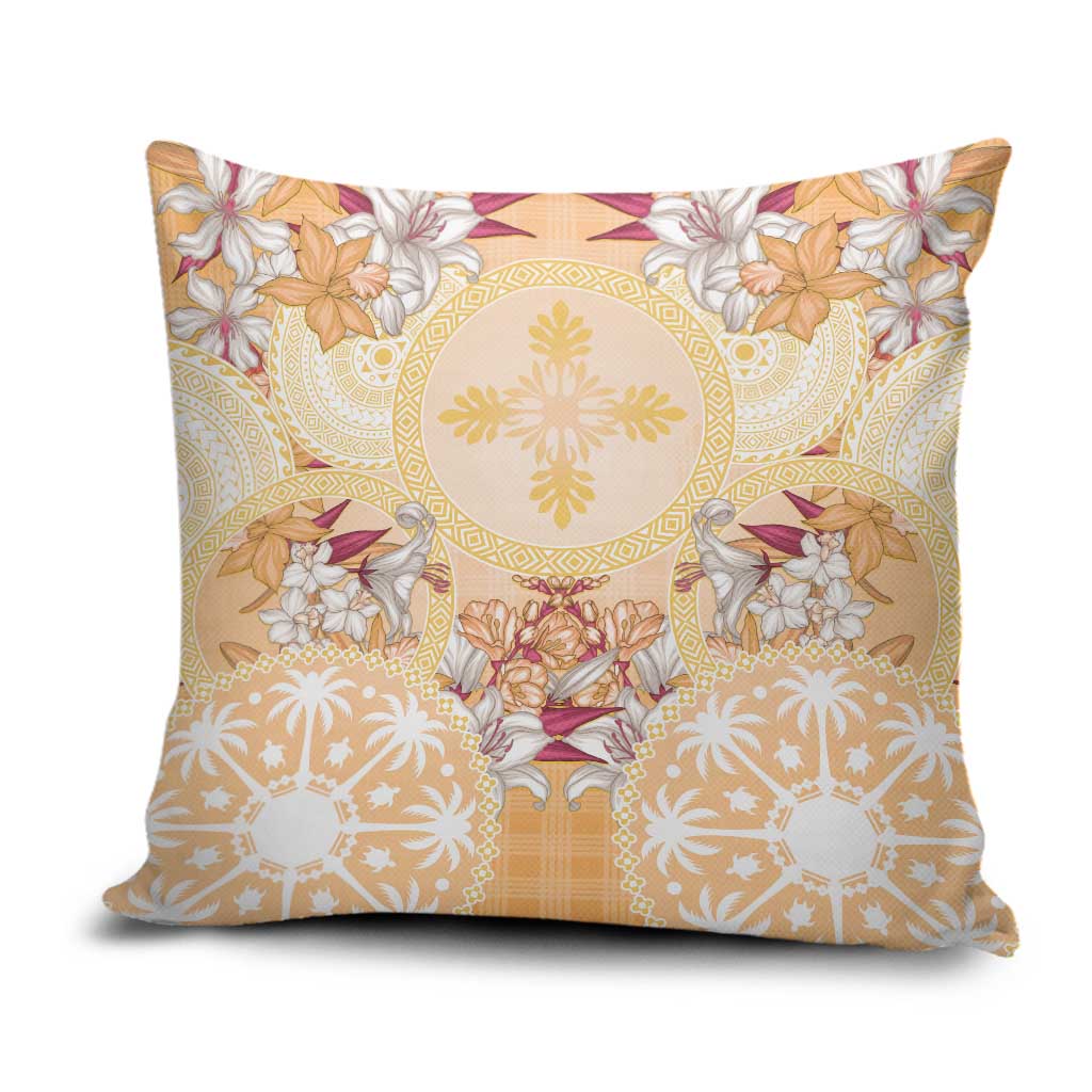 Hawaii Peach Palaka Pillow Cover With Tapa Pattern Tropical Flowers LT05 Peach - Polynesian Pride