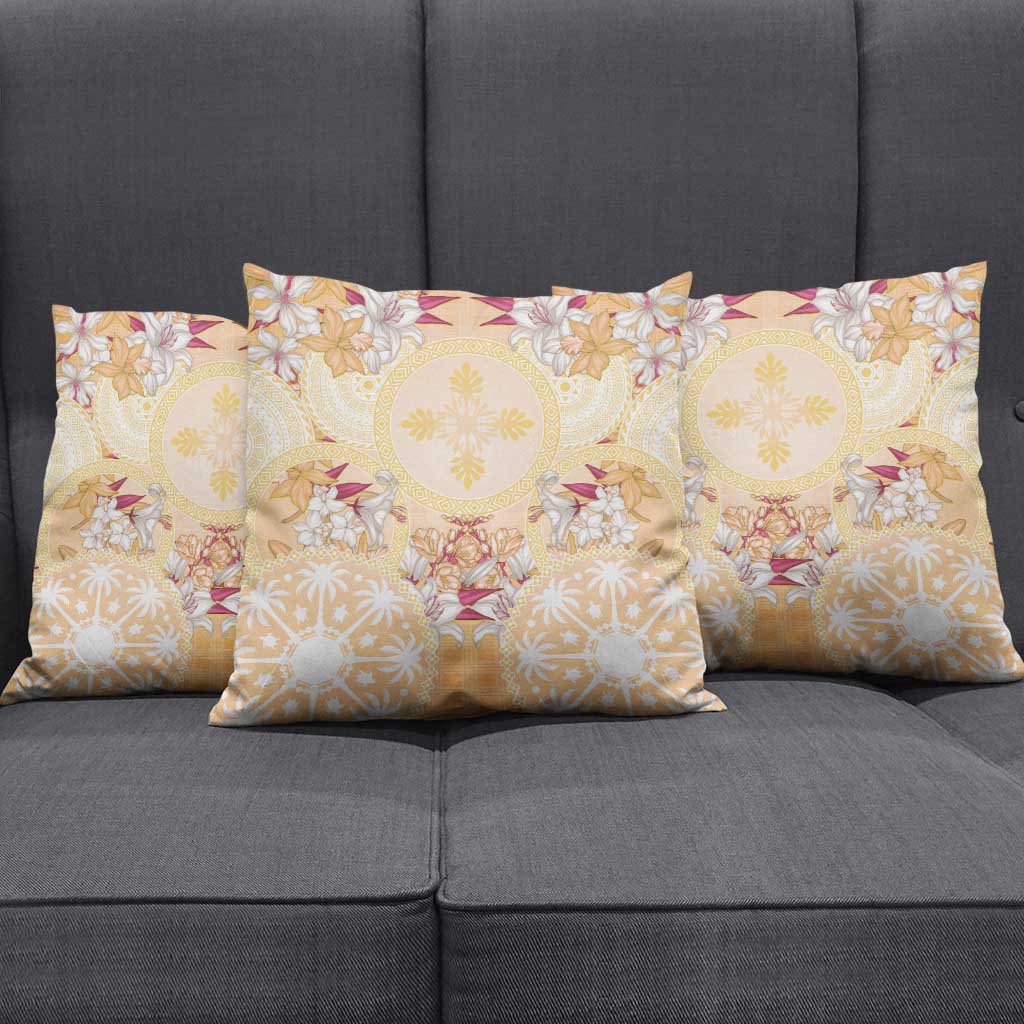 Hawaii Peach Palaka Pillow Cover With Tapa Pattern Tropical Flowers LT05 - Polynesian Pride