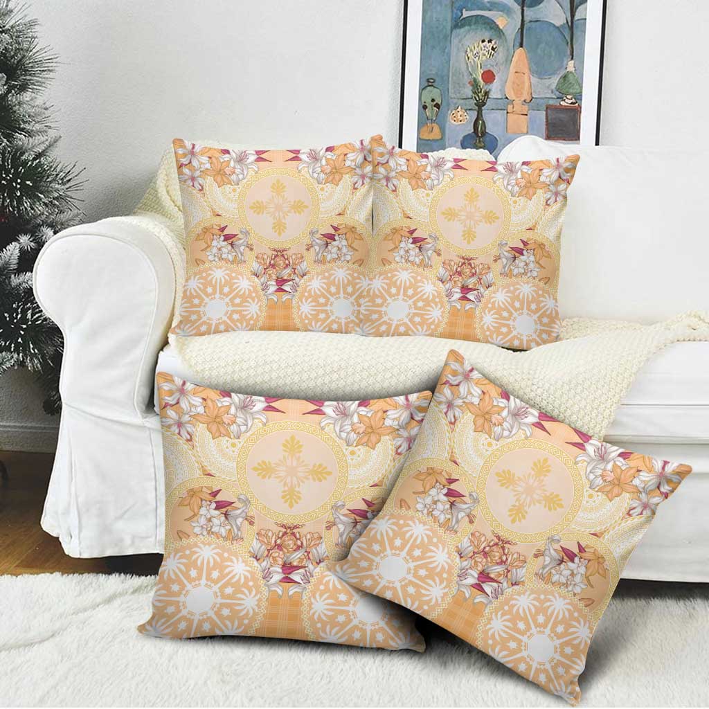Hawaii Peach Palaka Pillow Cover With Tapa Pattern Tropical Flowers LT05 - Polynesian Pride