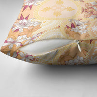 Hawaii Peach Palaka Pillow Cover With Tapa Pattern Tropical Flowers LT05 - Polynesian Pride
