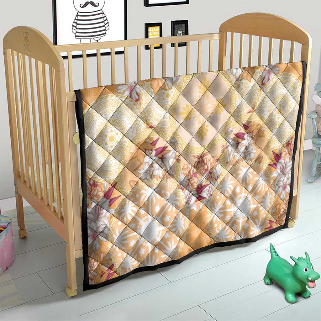 Hawaii Peach Palaka Quilt With Tapa Pattern Tropical Flowers - Polynesian Pride