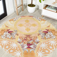 Hawaii Peach Palaka Round Carpet With Tapa Pattern Tropical Flowers LT05 Peach - Polynesian Pride