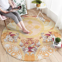 Hawaii Peach Palaka Round Carpet With Tapa Pattern Tropical Flowers LT05 - Polynesian Pride