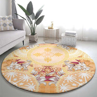 Hawaii Peach Palaka Round Carpet With Tapa Pattern Tropical Flowers LT05 - Polynesian Pride