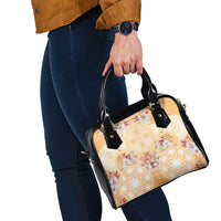 Hawaii Peach Palaka Shoulder Handbag With Tapa Pattern Tropical Flowers LT05 - Polynesian Pride