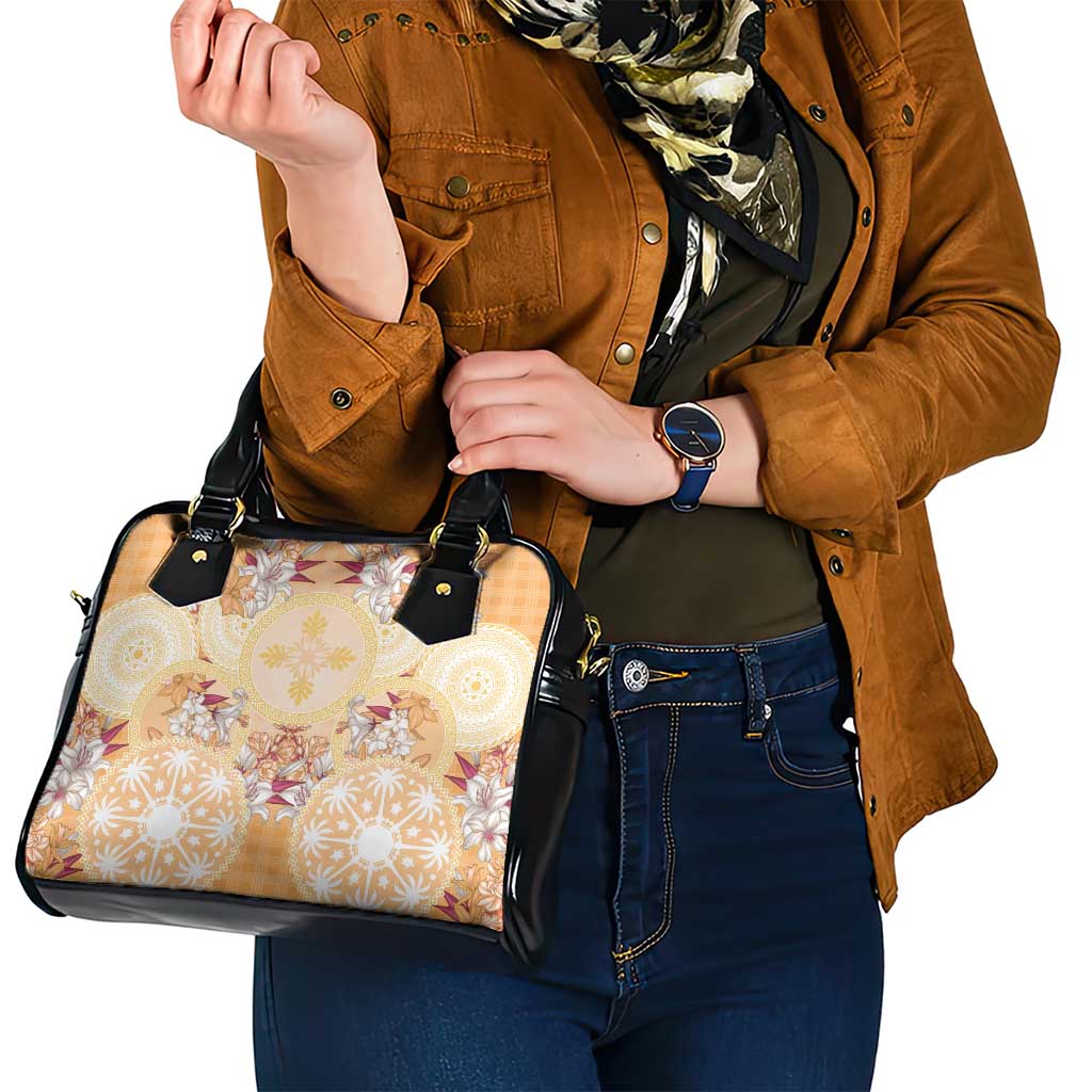 Hawaii Peach Palaka Shoulder Handbag With Tapa Pattern Tropical Flowers LT05 - Polynesian Pride