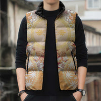 Hawaii Peach Palaka Sleeveless Puffer Jacket With Tapa Pattern Tropical Flowers LT05 - Polynesian Pride