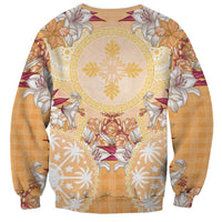 Hawaii Peach Palaka Sweatshirt With Tapa Pattern Tropical Flowers LT05 - Polynesian Pride