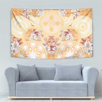 Hawaii Peach Palaka Tapestry With Tapa Pattern Tropical Flowers LT05 - Polynesian Pride