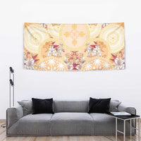 Hawaii Peach Palaka Tapestry With Tapa Pattern Tropical Flowers LT05 - Polynesian Pride
