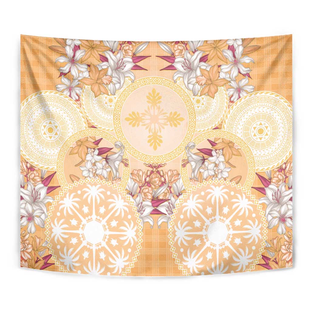 Hawaii Peach Palaka Tapestry With Tapa Pattern Tropical Flowers LT05 - Polynesian Pride