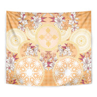 Hawaii Peach Palaka Tapestry With Tapa Pattern Tropical Flowers LT05 - Polynesian Pride